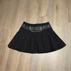 Royal Bones Black Pleated Chain Detail Mini Skirt GOTH‎ M EUC
